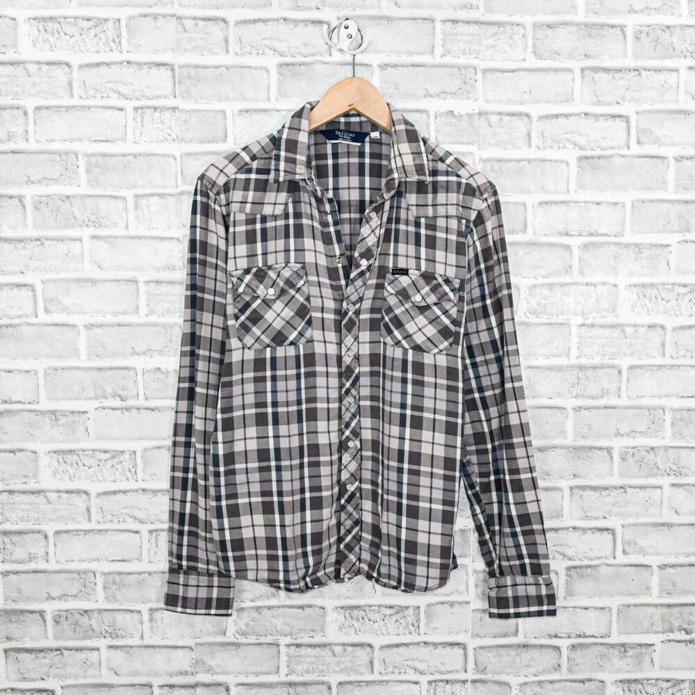 Railcar Fine Goods Western Pearl Snap Shirt Gray Plaid Size Medium Made in USA